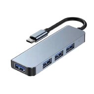 DeTech USB-C Hub s 4 porty - 3хUSB2.0, 1xUSB3.0 - šedá