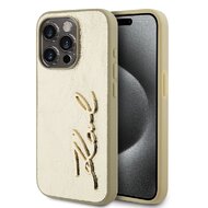 Karl Lagerfeld Wrinkled PU Signature Logo Zadní Kryt pro iPhone 15 Pro Gold