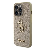 Guess PU Fixed Glitter 4G Metal Logo Zadní Kryt pro iPhone 15 Pro Zlatý