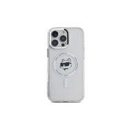 Karl Lagerfeld IML Choupette Head Metal Frame MagSafe Zadní Kryt pro iPhone 16 Pro Průhledná